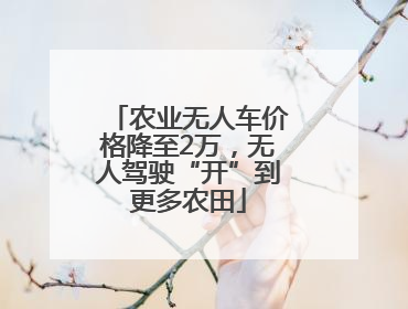农业无人车价格降至2万，无人驾驶“开”到更多农田