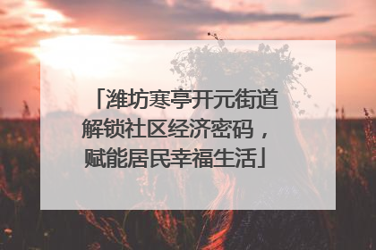 潍坊寒亭开元街道解锁社区经济密码，赋能居民幸福生活